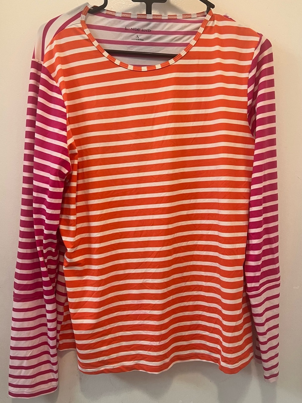 Lands' End Orange Body with Pink Striped Long Sleeve Top